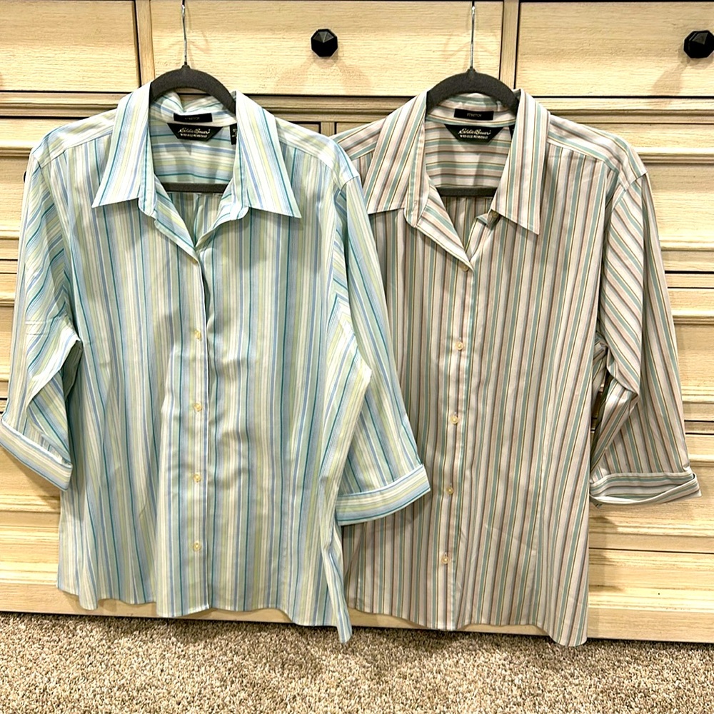 2 button up XXL TALL Women’s Eddie Bauer wrinkle resistant Stretch blouses